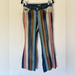 Tractor Vintage Y2k Corduroy & Denim Striped Patchwork Low Rise‎ Flare Pants